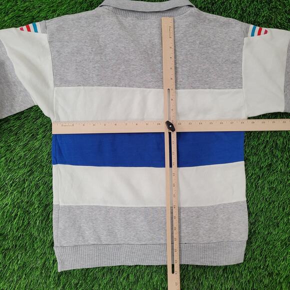 Vintage 90s MOD Collared Sweatshirt Womens M 18x23 Gray White Blue - Picture 3 of 12